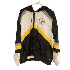 Vintage Pittsburgh Steelers Jacket Hooded White Black NFL Football L‎ NWT